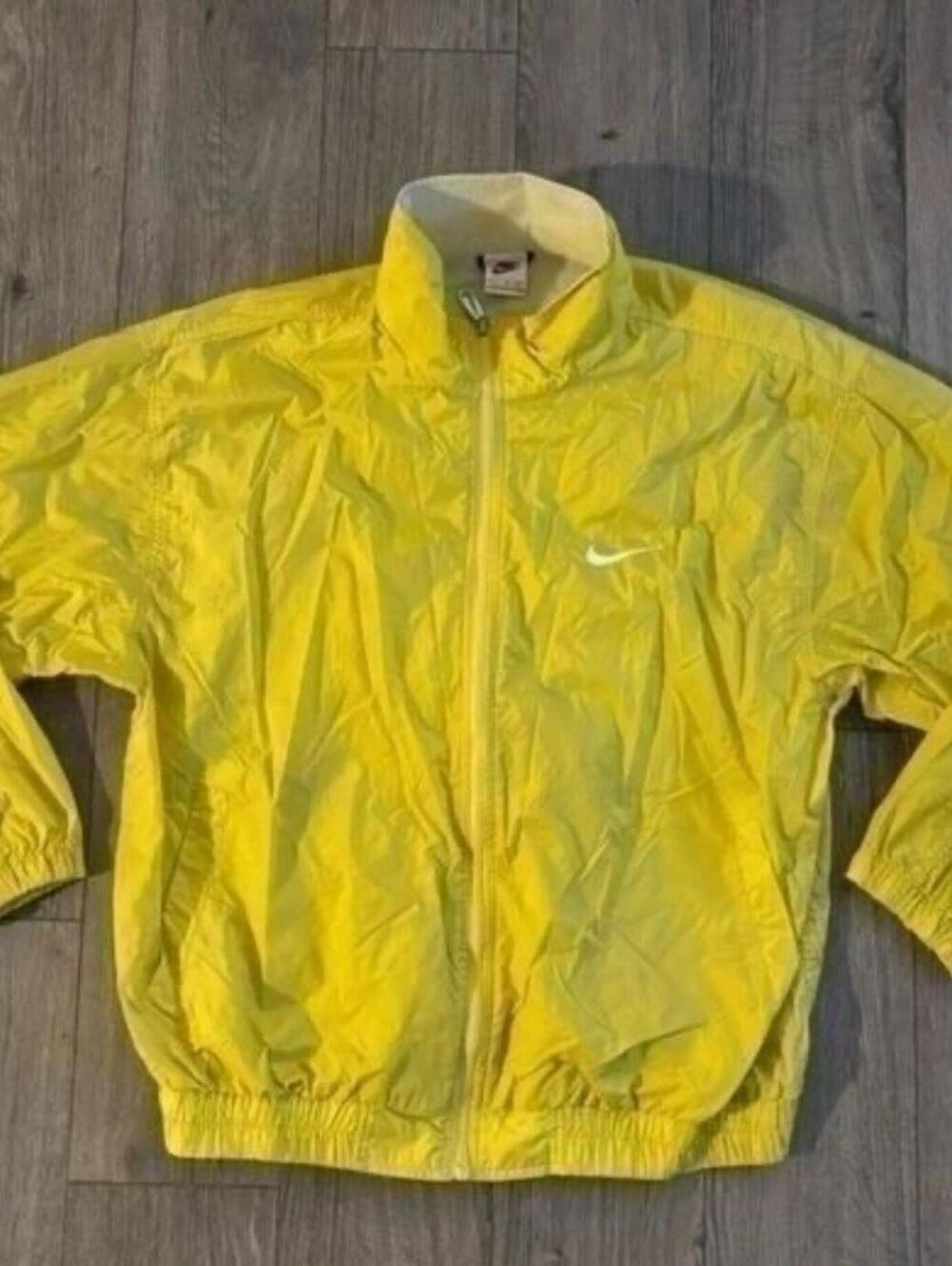 Vintage Nike Windbreaker Jacket Men's Large Full Zip Swoosh yellow Tag 90s